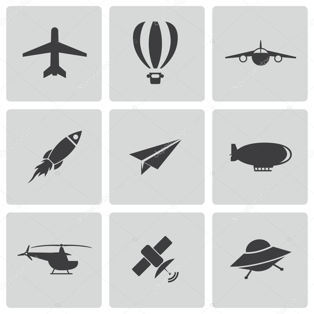 Vector black airplane icons set