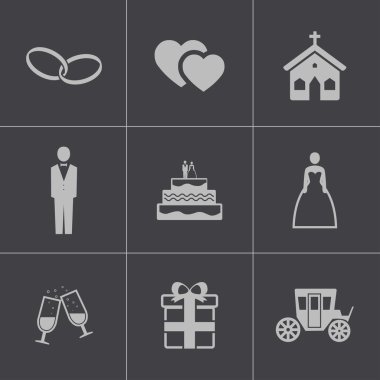 Vektör siyah düğün Icons set