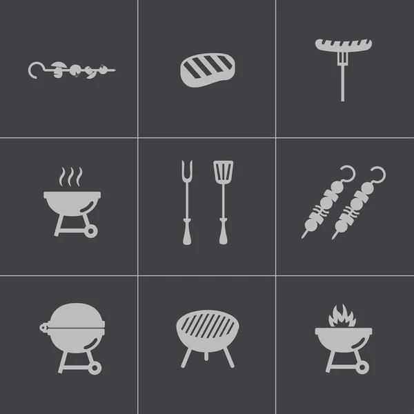 Set di icone per barbecue nero vettoriale — Vettoriale Stock