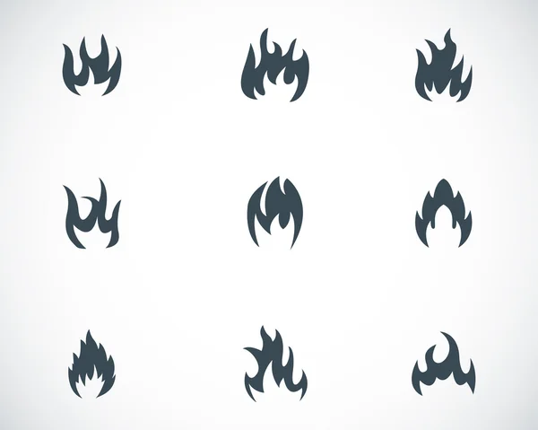 Vector black fire icons set — Stock Vector