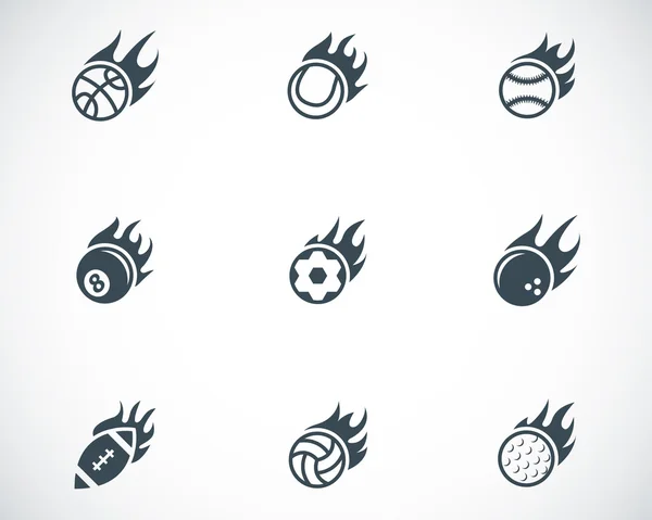 Vector black fire sport balls icons set — Stock Vector