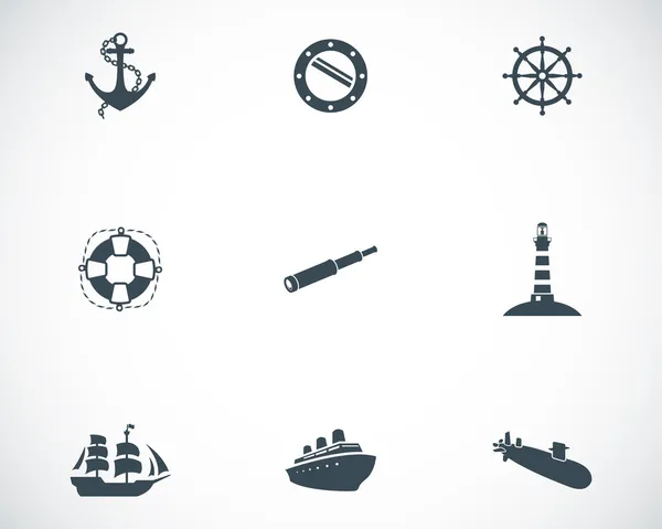 Zestaw ikon morskie wektor czarny — Wektor stockowy