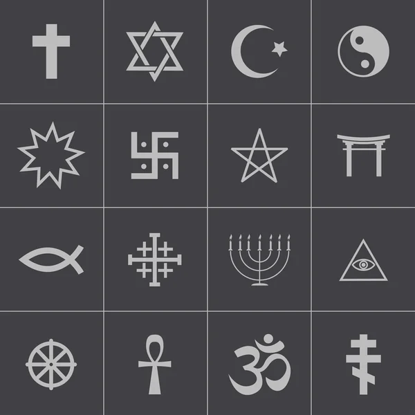 Vector negro símbolos religiosos conjunto — Vector de stock