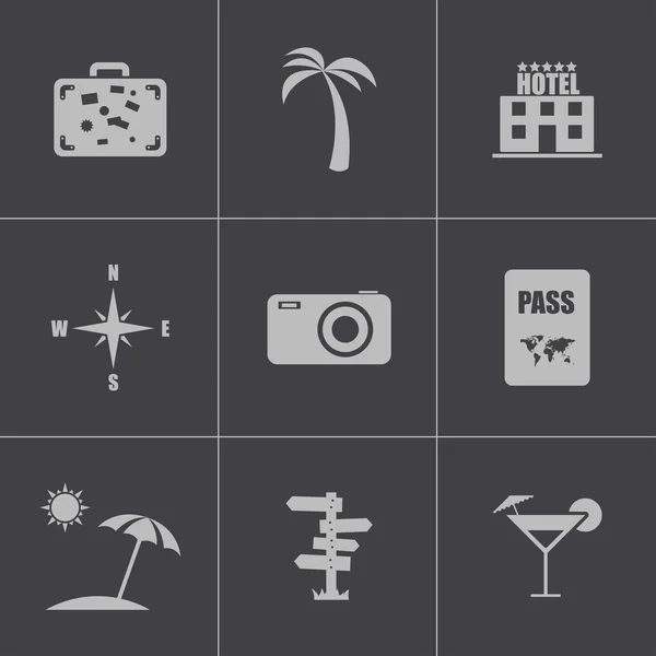 Conjunto de iconos de viaje negro vectorial — Vector de stock