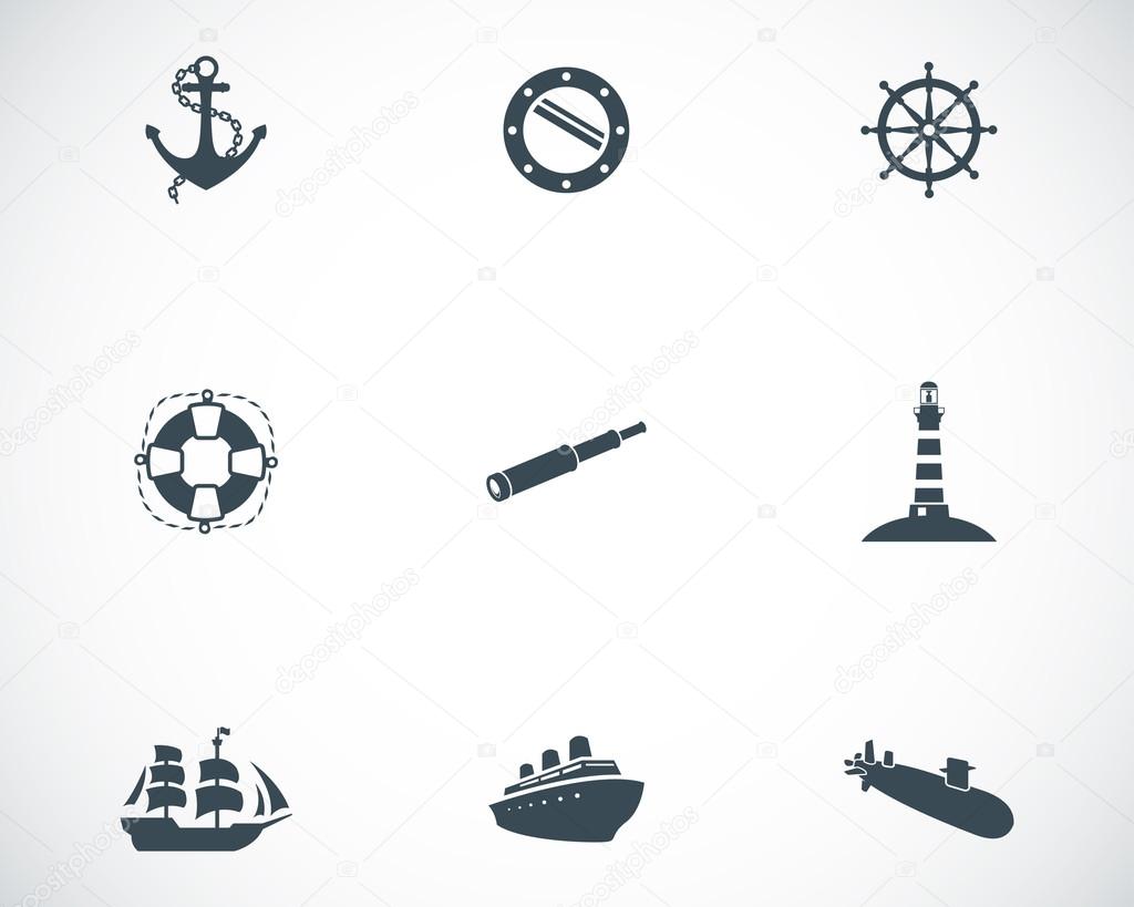 Vector black nautical icons set