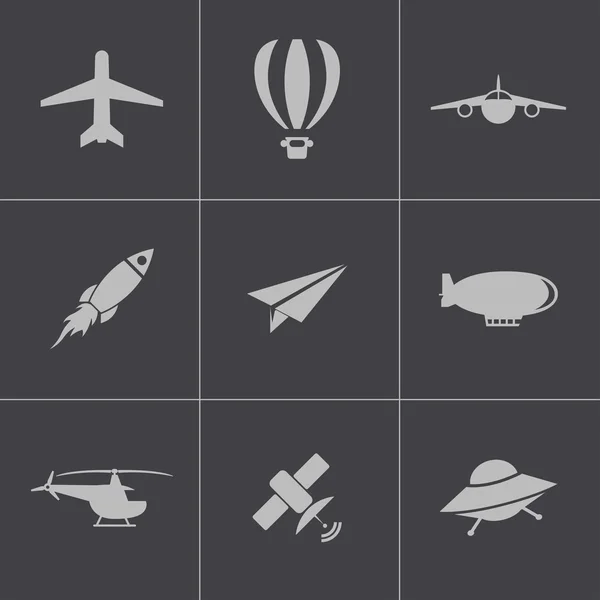 Vector zwart vliegtuig icons set — Stockvector