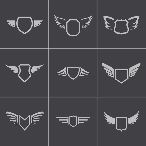 Vector black shield icons set — Stock Vector