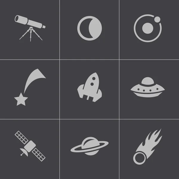 Vector black space icons set — Stock Vector