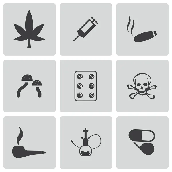Vector zwarte drugs icons set — Stockvector