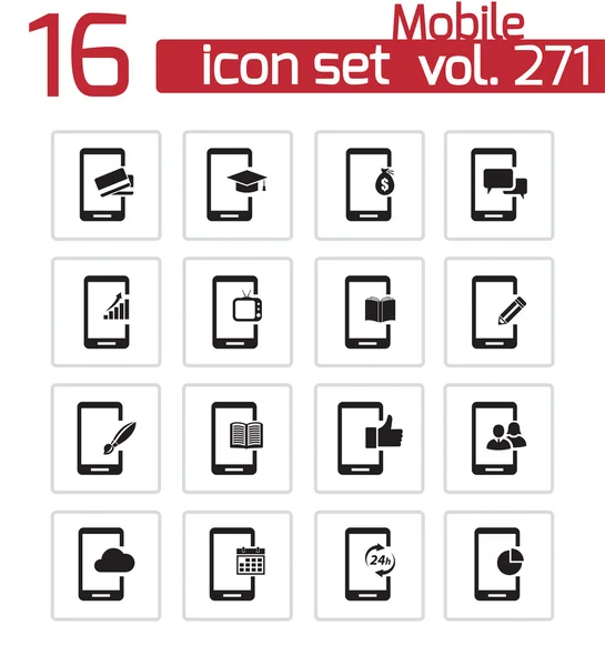 Vector zwarte mobiele icons set — Stockvector