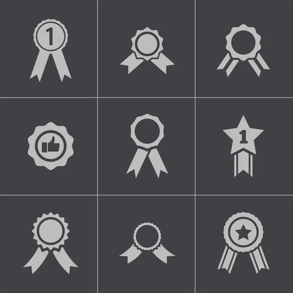 Vector zwarte award medaille icons set — Stockvector