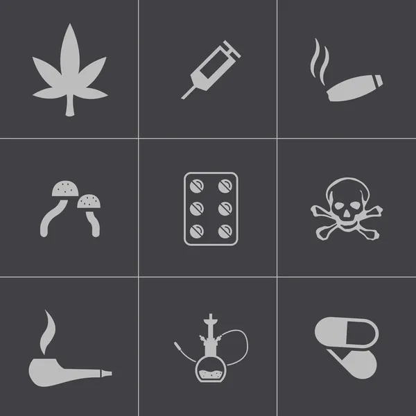 Set de iconos de drogas negras vectoriales — Archivo Imágenes Vectoriales