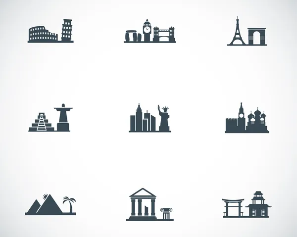 Vector black landmarks icons set — Stock Vector