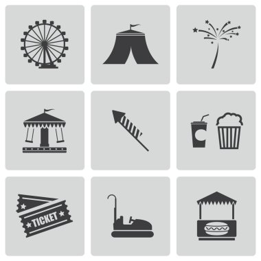 Vector black carnival icons set clipart