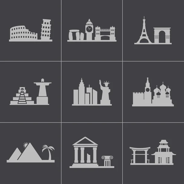 Vector black landmarks icons set — Stock Vector