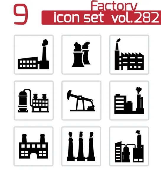 Set di icone della fabbrica nera vettoriale — Vettoriale Stock