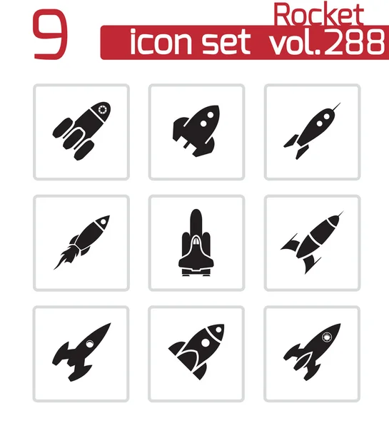 Conjunto de iconos de cohete negro vectorial — Vector de stock