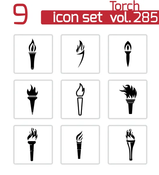 Vector black torch icons set — Stock Vector