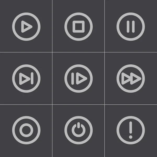 Ensemble d'icônes de boutons vectoriels médias noirs — Image vectorielle