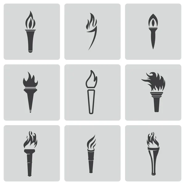 Vector black torch icons set — Stock Vector