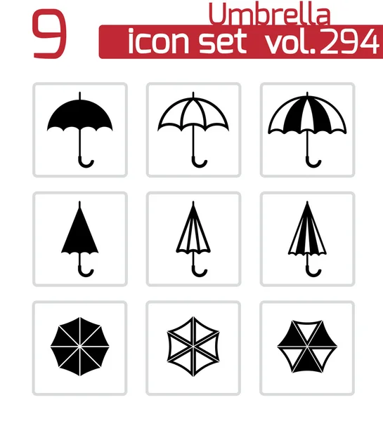 Vektorové černý deštník ikony nastavit — Stockový vektor