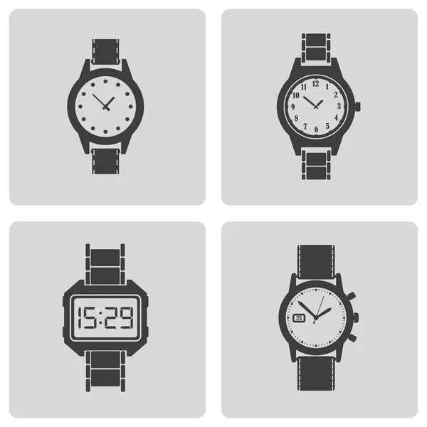 Conjunto de iconos de reloj de pulsera Vector negro — Vector de stock