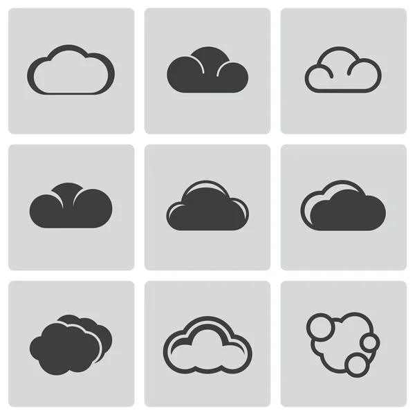 Vektor svart moln ikoner set — Stock vektor