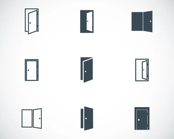 Conjunto de iconos de puerta negra vectorial — Archivo Imágenes Vectoriales