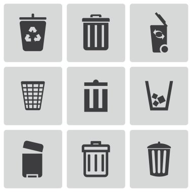Vector black trash can icons set clipart