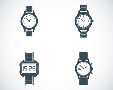 Vector black wristwatch icons set