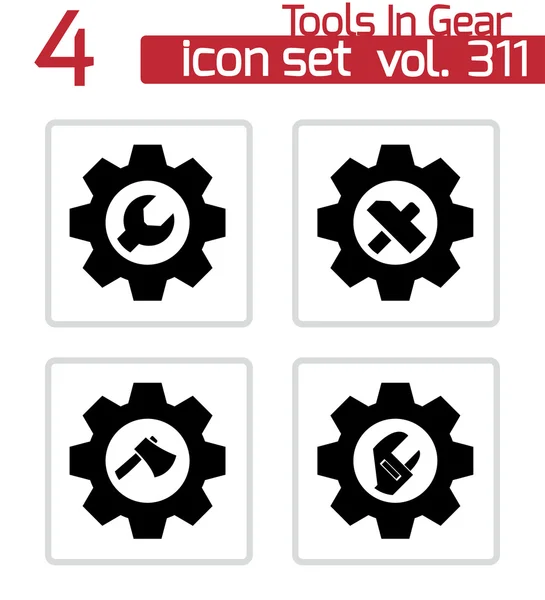 Vector negro herramientas en el conjunto de iconos de engranaje — Vector de stock