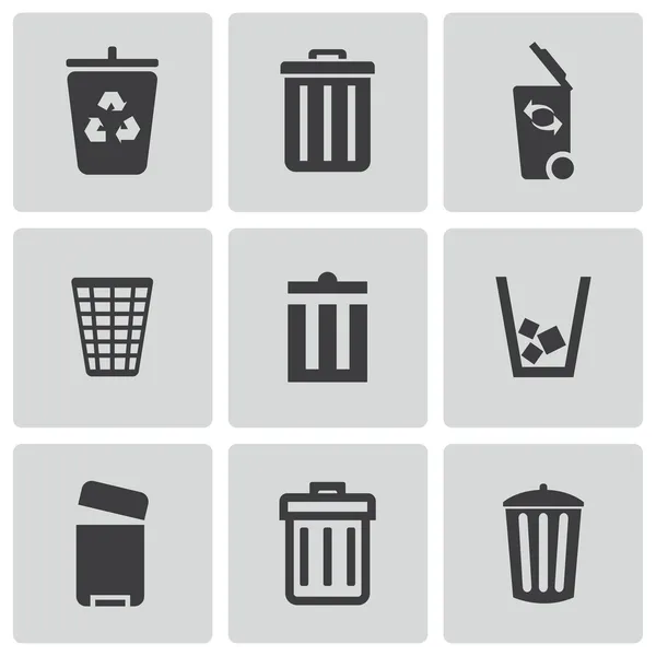 Vetor lata de lixo preto ícones definir — Vetor de Stock