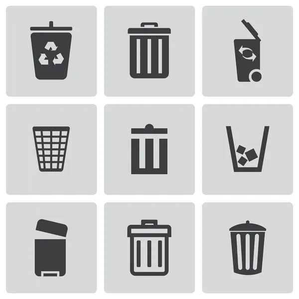 Conjunto de iconos de bote de basura negro vectorial — Vector de stock