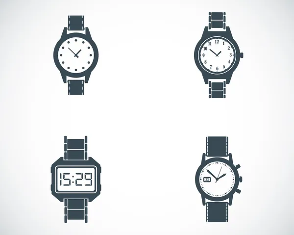 Conjunto de iconos de reloj de pulsera Vector negro — Archivo Imágenes Vectoriales