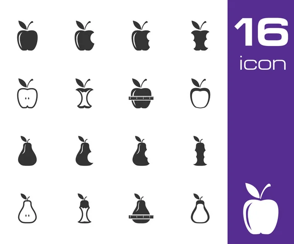 Ensemble d'icônes vectorielles pomme et poire noires — Image vectorielle
