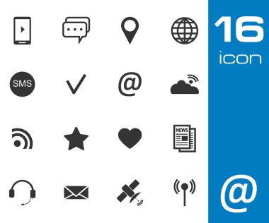 Beyaz arka plan üzerinde siyah vektör iletişim Icons set