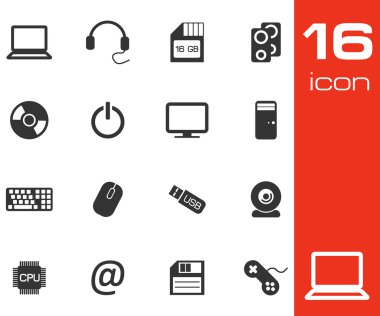 Beyaz arka plan üzerinde siyah vektör bilgisayar simgeleri ayarlamak