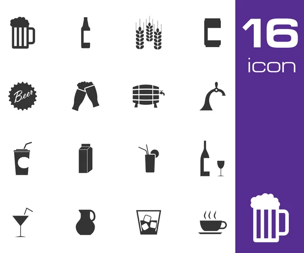 Vector black beer and beverage icons set on white background — Stock Vector