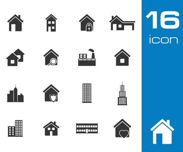 Vector black building icons set on white background — Stock Vector