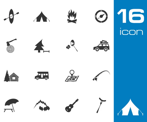 Vector black camping icons set on white background — Stock Vector