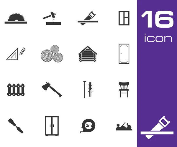 Vector black carpentry icons set on white background — Stock Vector