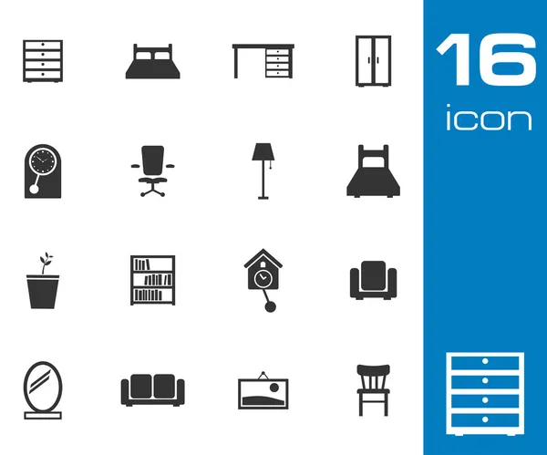 Vector black furniture icons set on white background — Stock Vector