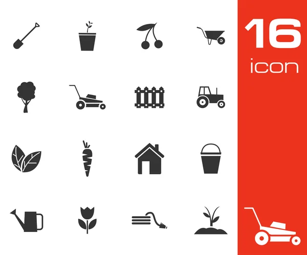 Vector black gardening icons set — Stock Vector