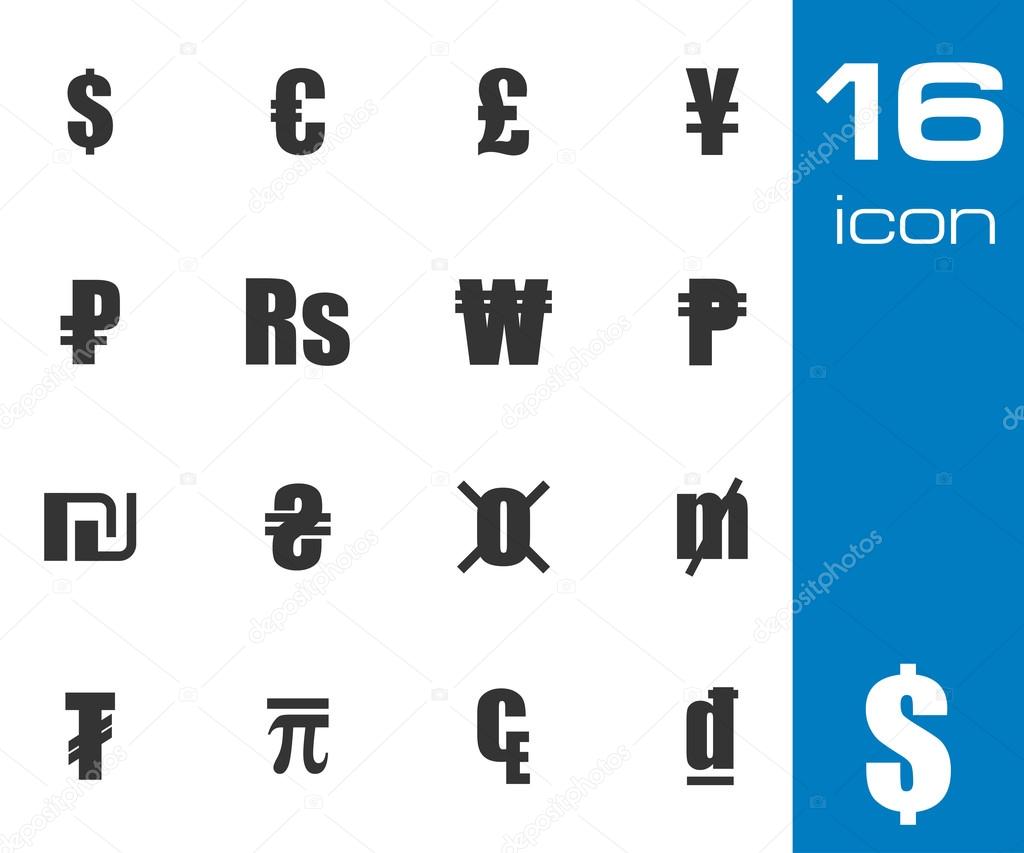 Vector black currency symbols set