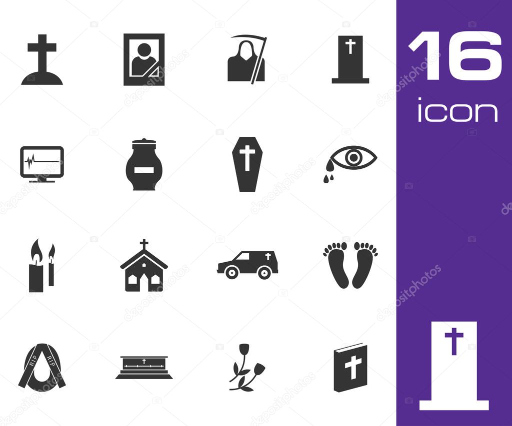 Vector black funeral icons set on white background