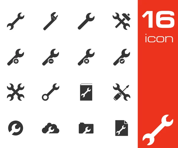 Conjunto de iconos de llave inglesa de configuración de negro vectorial — Vector de stock