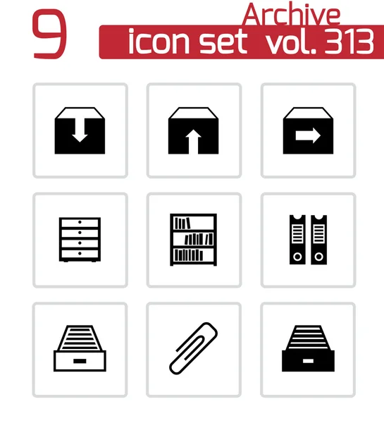 Vector black archive icons set — Stock Vector