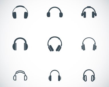 vektör siyah kulaklık simgeler kümesi