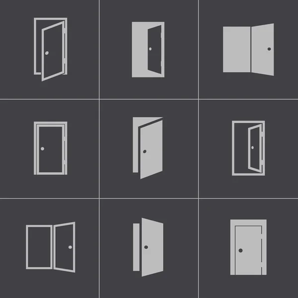 Conjunto de iconos de puerta negra vectorial — Archivo Imágenes Vectoriales