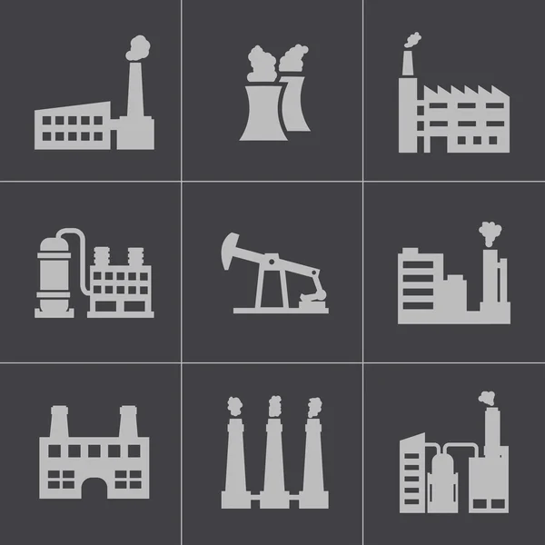 Vector black factory icons set — Stock Vector